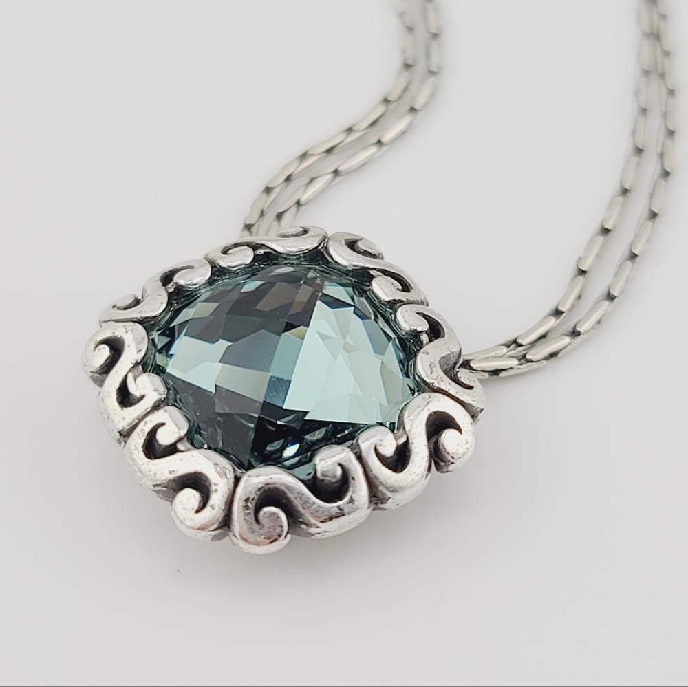 $72 Brighton "DANUBE" Swarovski Checkerboard Blue Topaz Crystal Pendant 💎